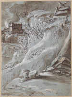 K VIII 018
<br/>
Landschap met twee figuren op een hoge over en een brandende stad
<br/>
<em>Grimaldi, Giovanni Francesco (1606-1680)</em>